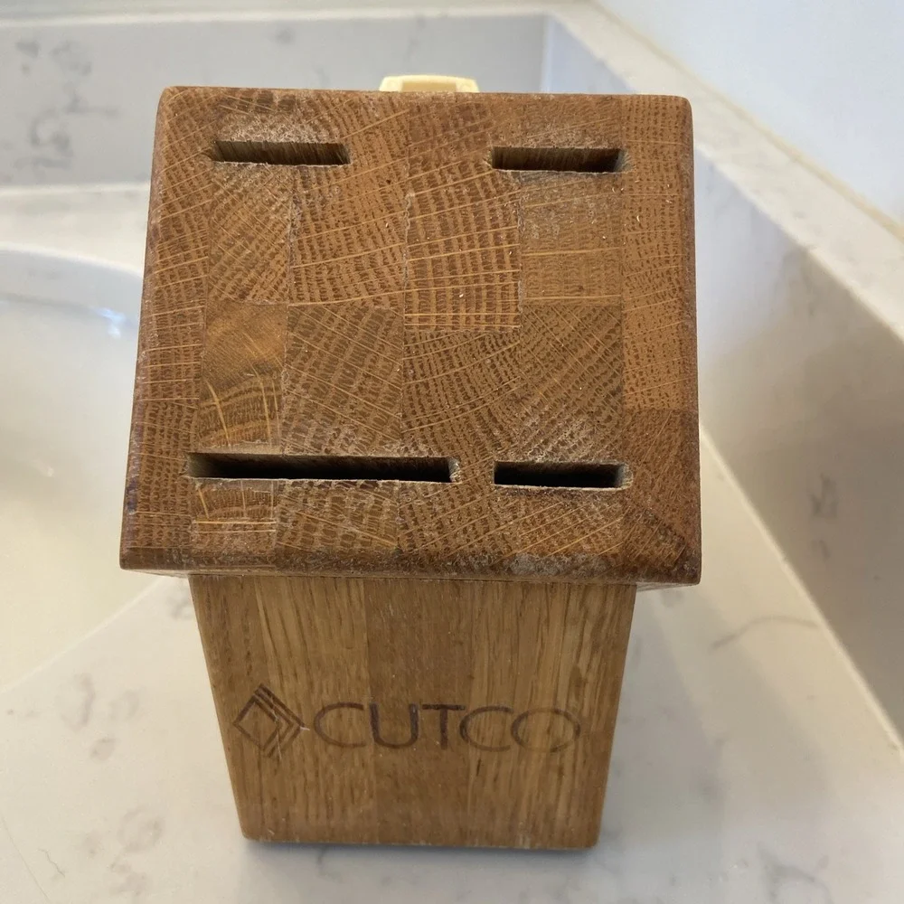 CUTCO‎ Solid Oak Wood Butcher Block 4 Slot Knife Holder Made in USA